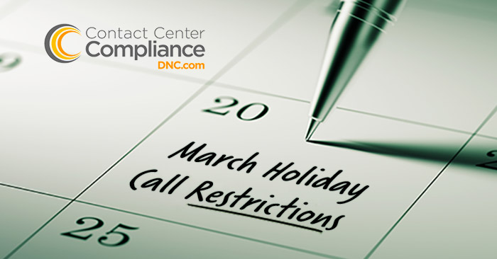 March Holiday Call Restrictions Calendar