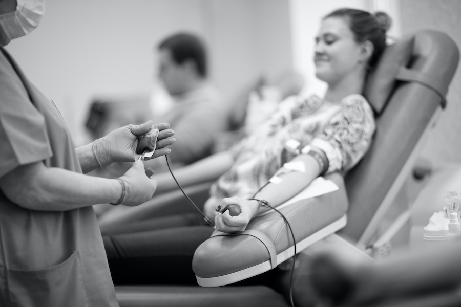 a woman donating blood