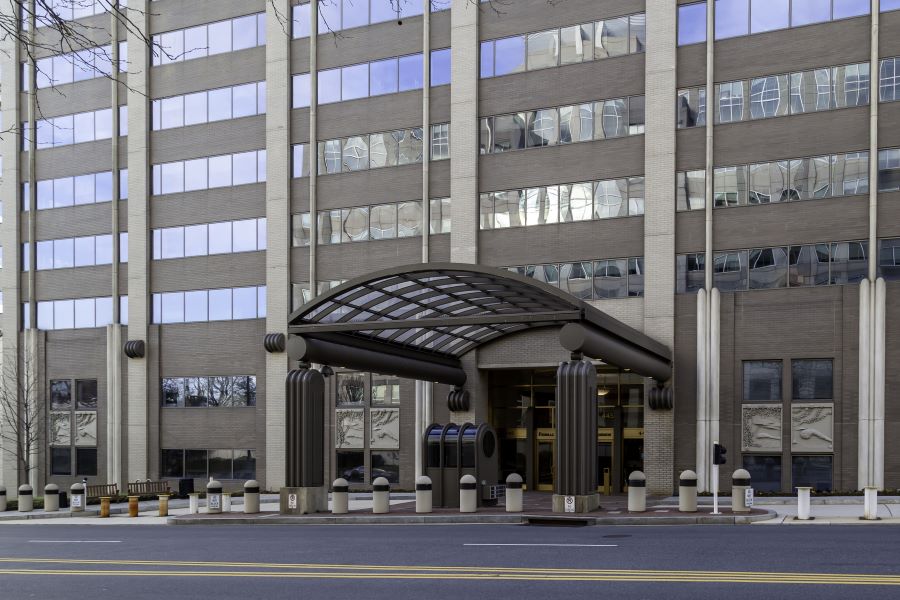 The entrance to the FCC offices in Washington, D.C.