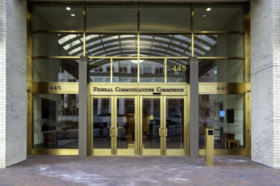 The entrance to the FCC offices in Washington, D.C.